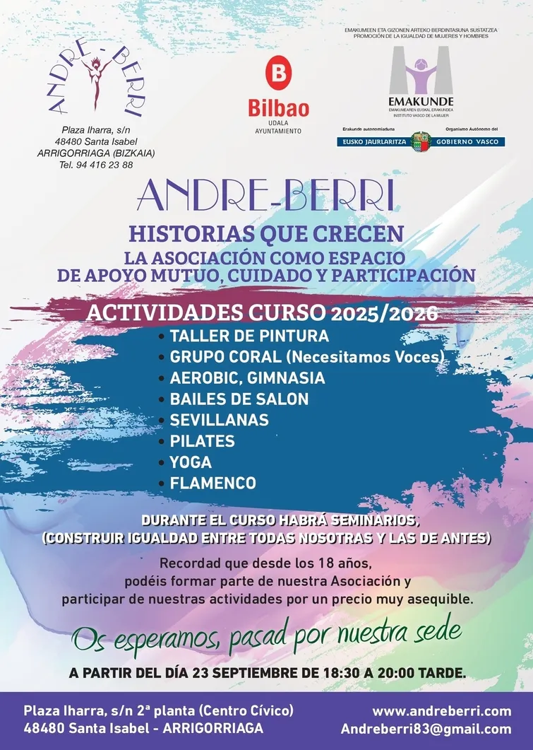 Cartel con las actividades del curso 2025/2026 de la Asociación Andre Berri